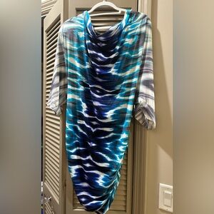 Blue and White Patterned Beach Cover Up Dress